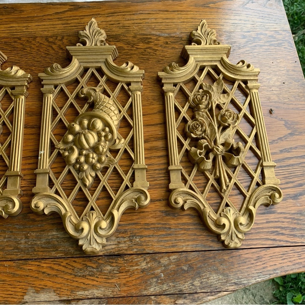 Syroco Gold Four Seasons Set 4 Wall Plaques Hollywood Regency 1971 Home Interior - Picture 3 of 8